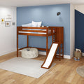 FILIOCUS XL CP : Loft Bed Twin XL High Loft Bed with Slide Platform, Panel, Chestnut