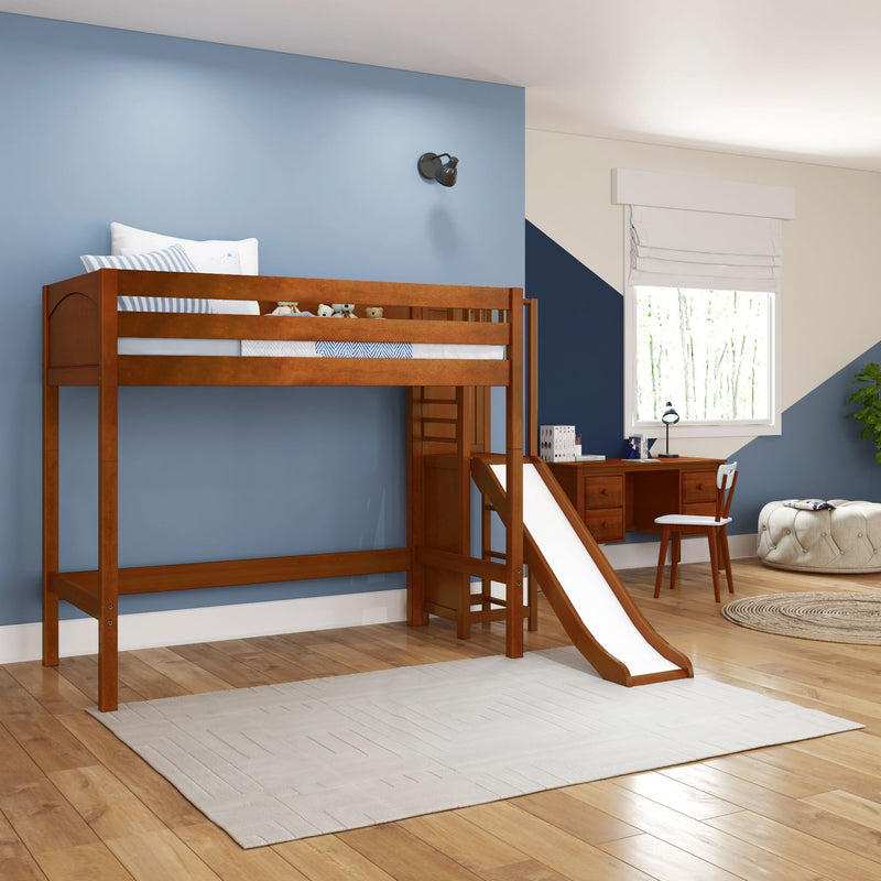 FILIOCUS XL CP : Loft Bed Twin XL High Loft Bed with Slide Platform, Panel, Chestnut