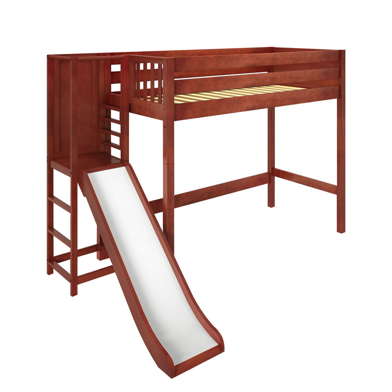 FILIOCUS XL CP : Loft Bed Twin XL High Loft Bed with Slide Platform, Panel, Chestnut