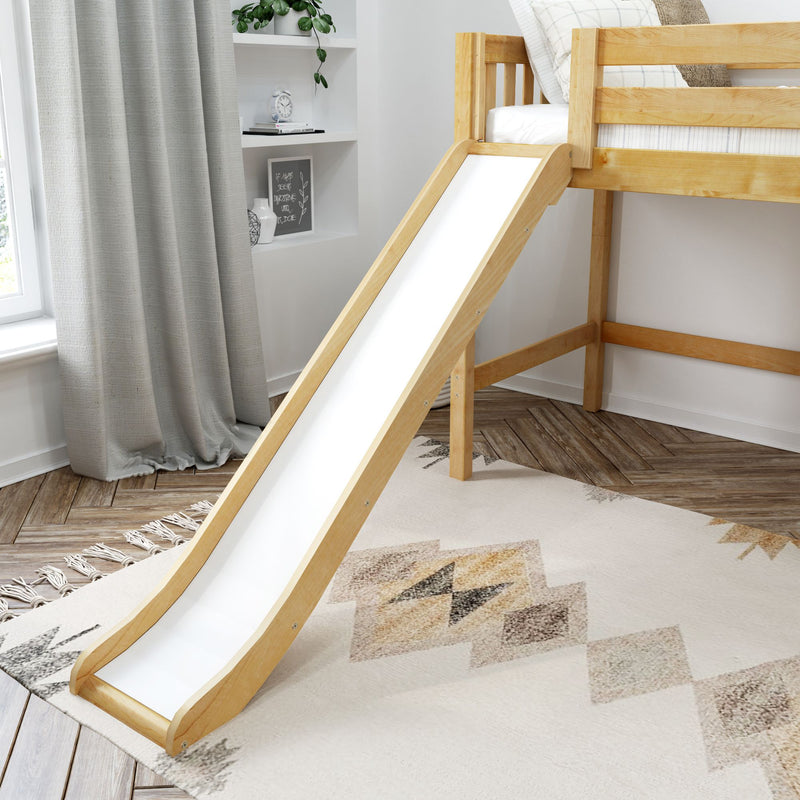 FINE NS : Loft Bed Full Mid Loft Bed with Slide and Stairs on End, Natural Birch Slats