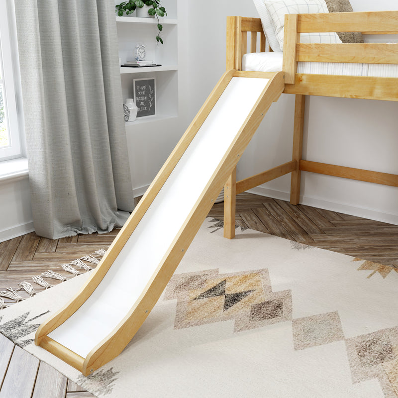 FINE NS : Loft Bed Full Mid Loft Bed with Slide and Stairs on End, Natural Birch Slats