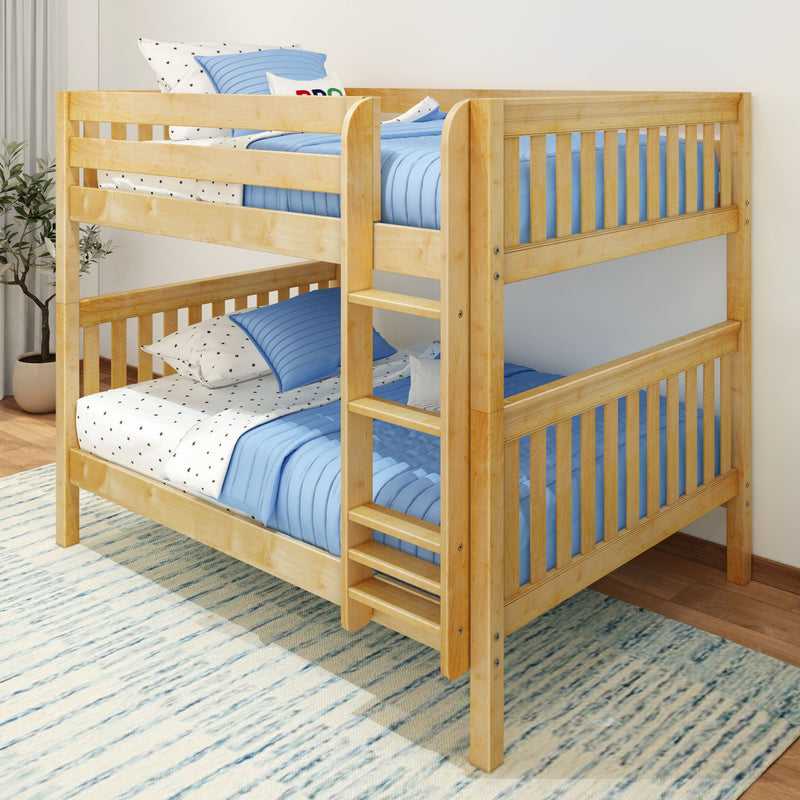 FIT NS : Bunk Bed Classic Mid Full Bunk Bed with Straight Ladder on Front, Natural Birch Slats