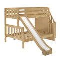 FOXTROT NS : Bunk Bed Classic Mid Twin over Full Bunk Bed with Slide and Stairs on End, Natural Birch Slats