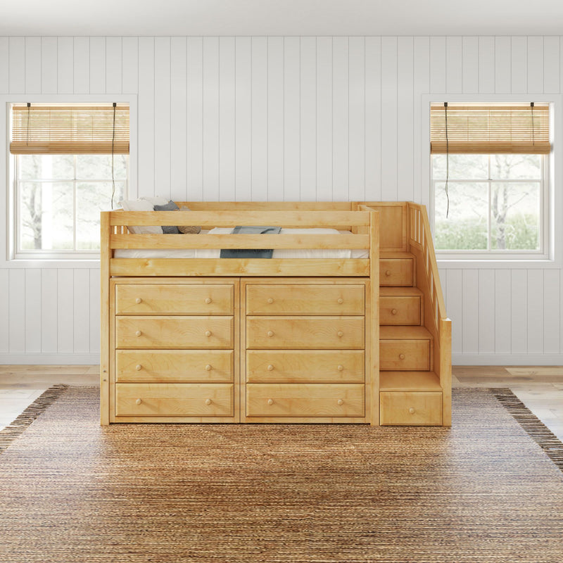 GALANT3 NS : Loft Bed Twin Mid Loft Bed with Stairs + Storage, Slat, Natural