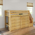 GALANT3 NS : Loft Bed Twin Mid Loft Bed with Stairs + Storage, Slat, Natural