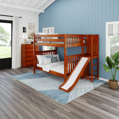 GAMUT CS : Bunk Bed Full High Bunk Bed with Slide Platform, Slat, Chestnut