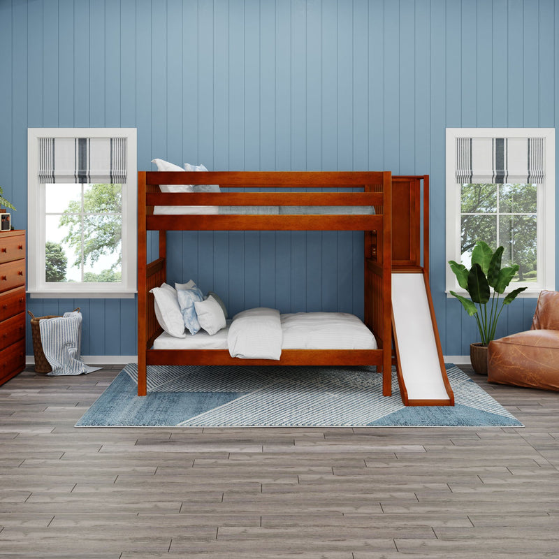 GAMUT CS : Bunk Bed Full High Bunk Bed with Slide Platform, Slat, Chestnut