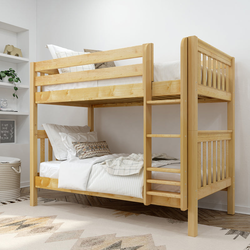 GETIT NS : Bunk Bed Classic Mid Twin Bunk Bed with Straight Ladder on Front, Natural Birch Slats