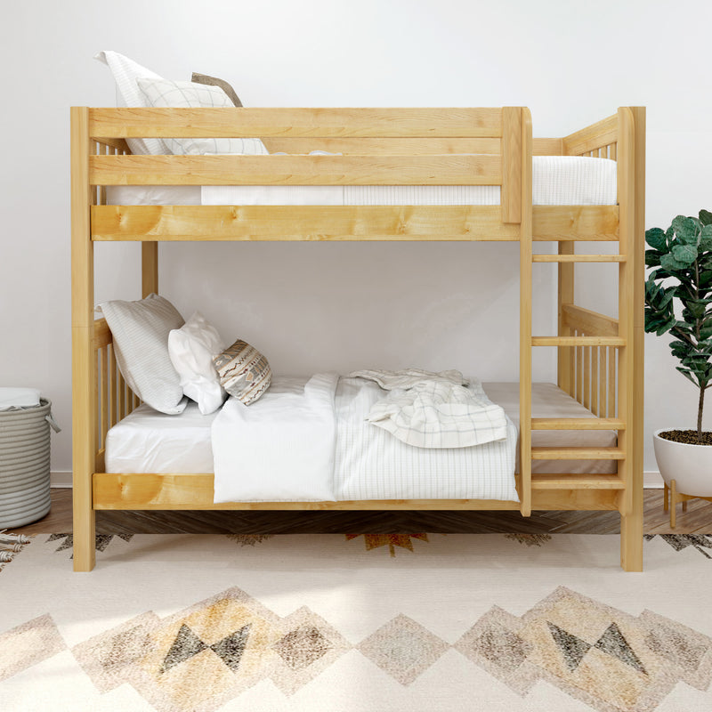 GETIT NS : Bunk Bed Classic Mid Twin Bunk Bed with Straight Ladder on Front, Natural Birch Slats