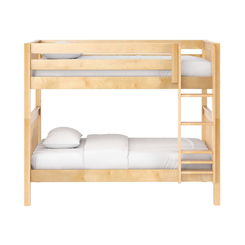 GETIT NS : Bunk Bed Classic Mid Twin Bunk Bed with Straight Ladder on Front, Natural Birch Slats