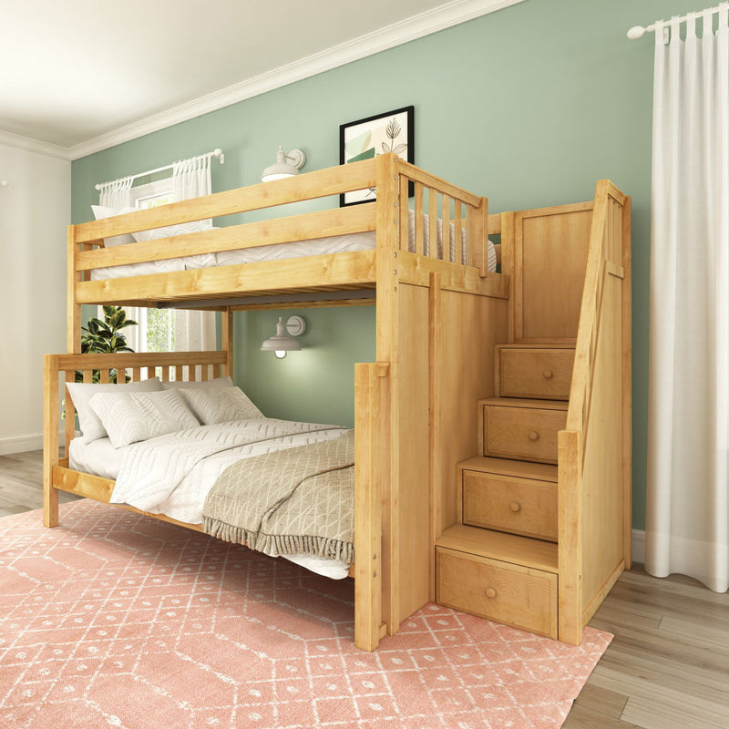 GLADIATOR XL NS : Bunk Bed High Full XL over Queen Bunk Bed with Stairs, Slat, Natural