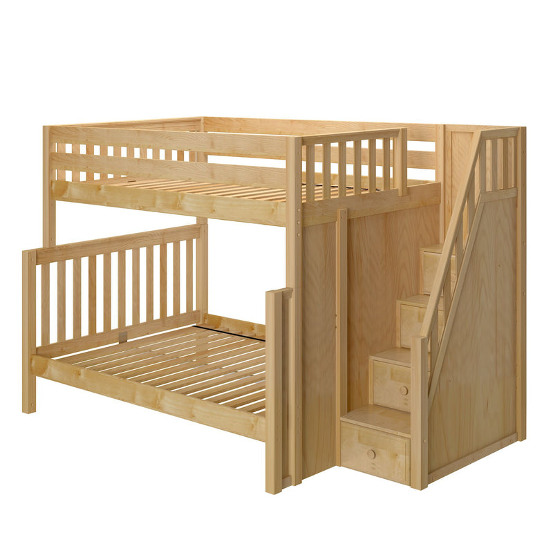 GLADIATOR XL NS : Bunk Bed High Full XL over Queen Bunk Bed with Stairs, Slat, Natural