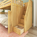 GLADIATOR XL NS : Bunk Bed High Full XL over Queen Bunk Bed with Stairs, Slat, Natural