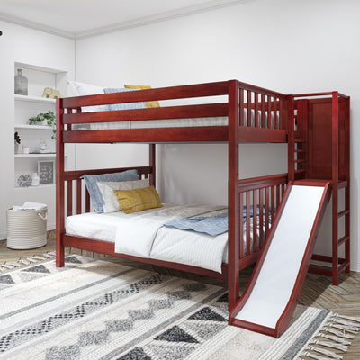 GOB XL CS : Bunk Bed Queen High Bunk Bed with Slide Platform, Slat, Chestnut