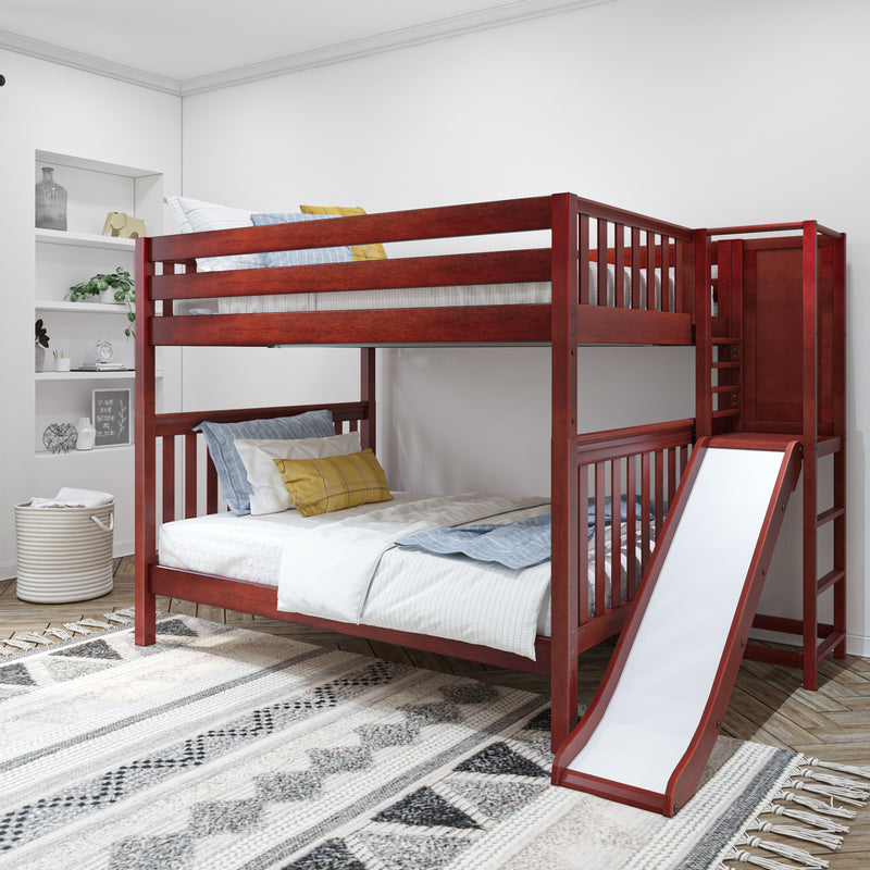 GOB XL CS : Bunk Bed Queen High Bunk Bed with Slide Platform, Slat, Chestnut