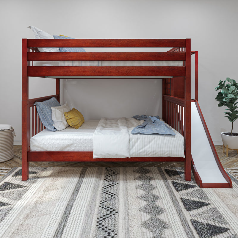 GOB XL CS : Bunk Bed Queen High Bunk Bed with Slide Platform, Slat, Chestnut