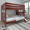 GOB XL CS : Bunk Bed Queen High Bunk Bed with Slide Platform, Slat, Chestnut