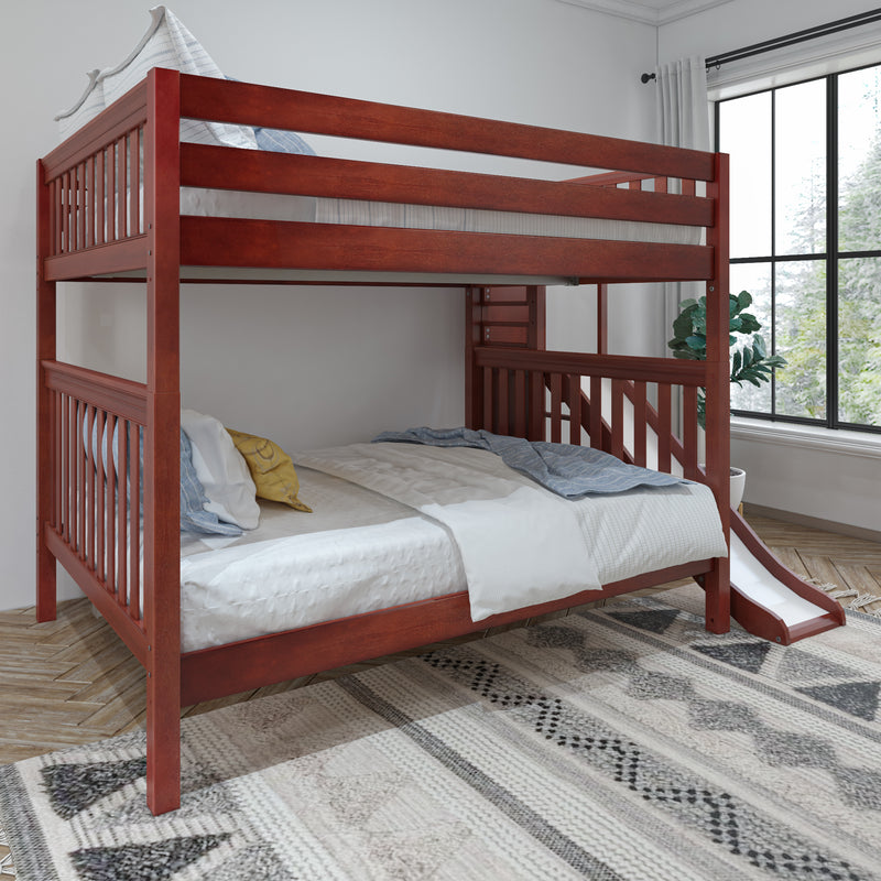 GOB XL CS : Bunk Bed Queen High Bunk Bed with Slide Platform, Slat, Chestnut