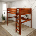 GRAND1 CS : Loft Bed Full High Loft Study Bed with Long Desk and Straight Ladder on Front, Chestnut Slats