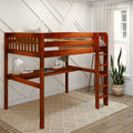 GRAND1 CS : Loft Bed Full High Loft Study Bed with Long Desk and Straight Ladder on Front, Chestnut Slats