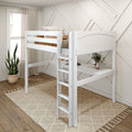 GRAND1 WP : Loft Bed Full High Loft Study Bed with Long Desk and Straight Ladder on Front, Classic White Panel