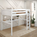 GRAND1 WP : Loft Bed Full High Loft Study Bed with Long Desk and Straight Ladder on Front, Classic White Panel