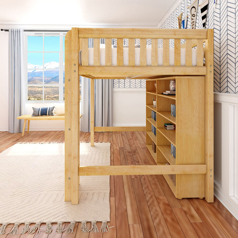 GRAND LIB NS : Loft Bed Full Library High Loft, Slat, Natural