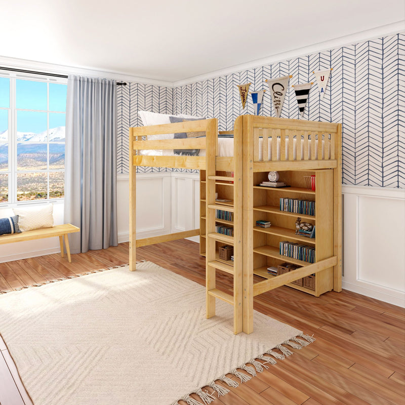 GRAND LIB NS : Loft Bed Full Library High Loft, Slat, Natural