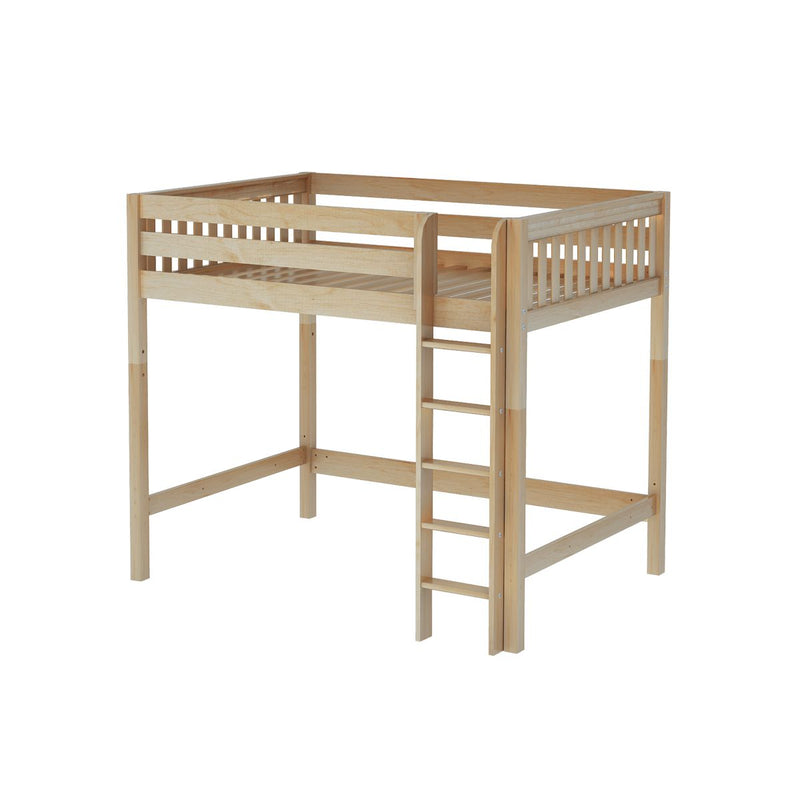 GRAND NS : Loft Bed Full High Loft Bed with Straight Ladder on Front, Natural Birch Slats