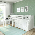 GREAT4 WP : Loft Bed Twin Low Loft Bed with Stairs, Storage + Desk, Panel, White