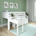GREAT4 WP : Loft Bed Twin Low Loft Bed with Stairs, Storage + Desk, Panel, White