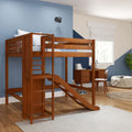 GROOVE CS : Loft Bed Full High Loft Bed with Slide Platform, Slat, Chestnut