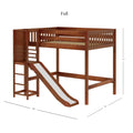 GROOVE CS : Loft Bed Full High Loft Bed with Slide Platform, Slat, Chestnut