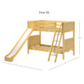 HAPPY XL NP : Bunk Bed Classic Mid Twin XL Bunk Bed with Slide and Angled Ladder on Front, Natural Birch Panel