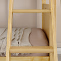 HAPPY XL NP : Bunk Bed Classic Mid Twin XL Bunk Bed with Slide and Angled Ladder on Front, Natural Birch Panel
