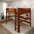 HEFTY1 XL CS : Loft Bed Queen High Loft Study Bed with Long Desk and Straight Ladder on Front, Chestnut Slats