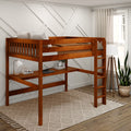 HEFTY1 XL CS : Loft Bed Queen High Loft Study Bed with Long Desk and Straight Ladder on Front, Chestnut Slats