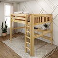 HEFTY1 XL NS : Loft Bed Queen High Loft Study Bed with Long Desk and Straight Ladder on Front, Natural Birch Slats
