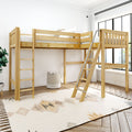 HIGHRISE NS : Corner Loft Bed Twin High Corner Loft Bed with Left Straight Ladder + Right Angled Ladder on Front, Natural Birch Slats