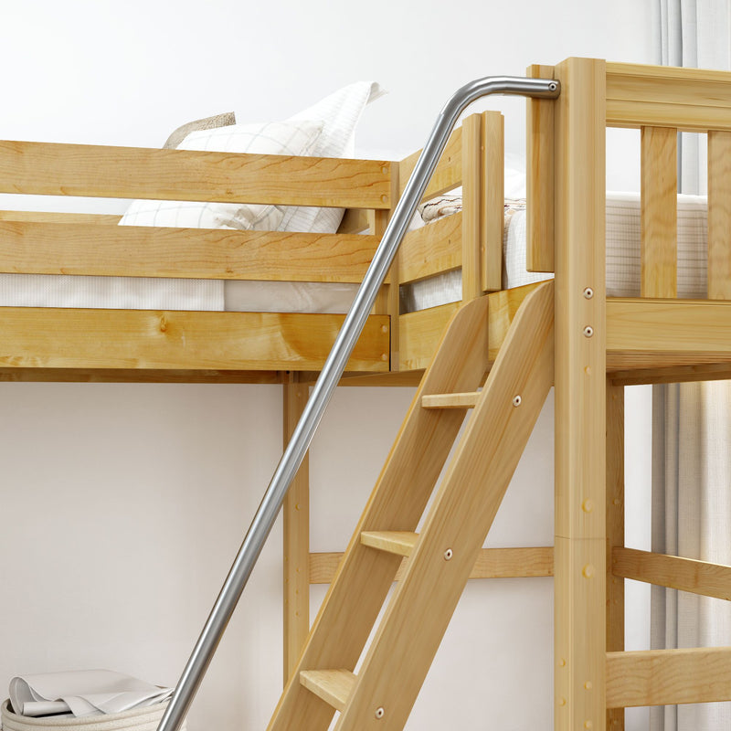 HIGHRISE NS : Corner Loft Bed Twin High Corner Loft Bed with Left Straight Ladder + Right Angled Ladder on Front, Natural Birch Slats