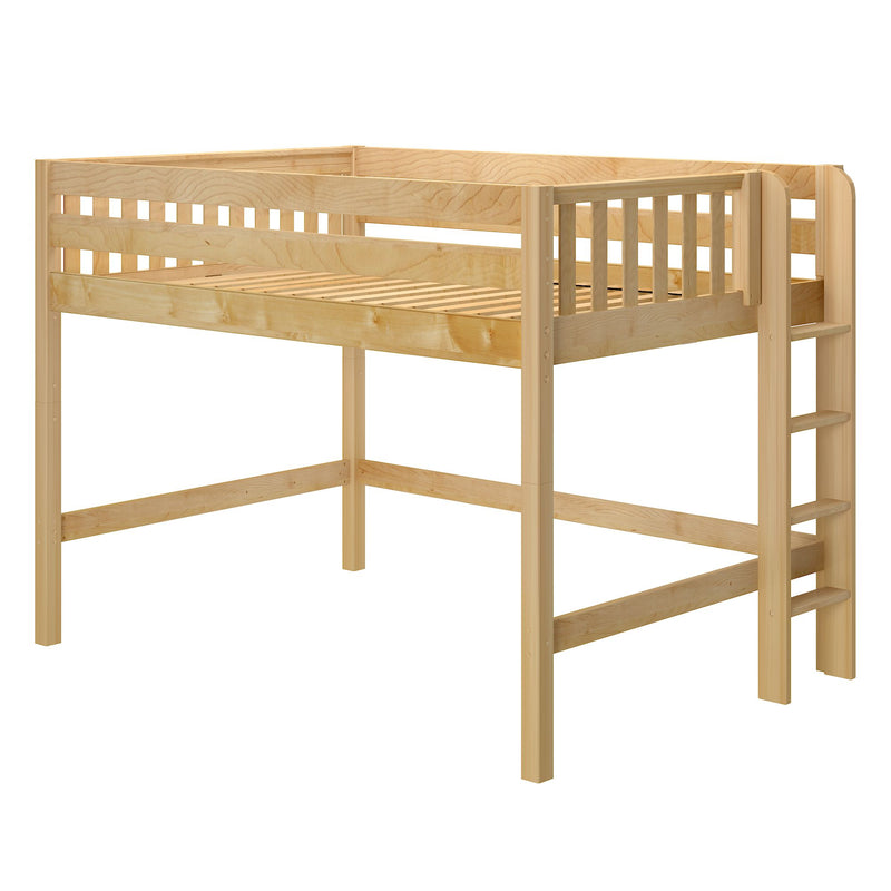 HIP XL NS : Loft Bed Full XL Mid Loft Bed with Straight Ladder on End, Slat, Natural