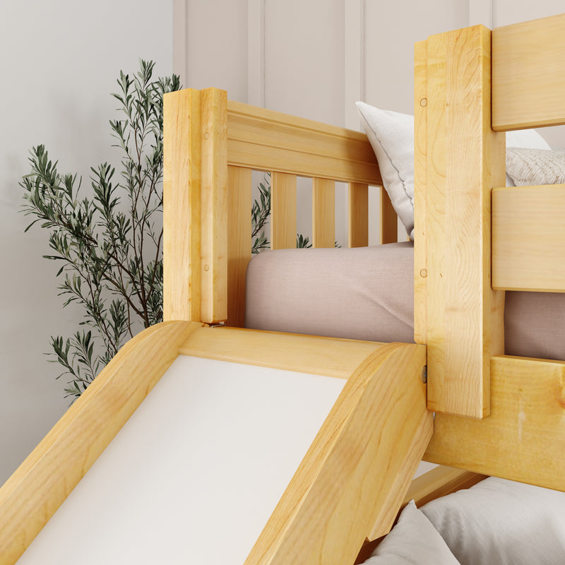 HIPHIP NS : Bunk Bed Classic Mid Full Bunk Bed with Slide and Straight Ladder on Front, Natural Birch Slats