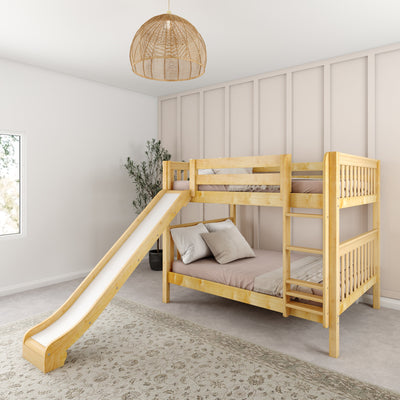 HIPHIP NS : Bunk Bed Classic Mid Full Bunk Bed with Slide and Straight Ladder on Front, Natural Birch Slats