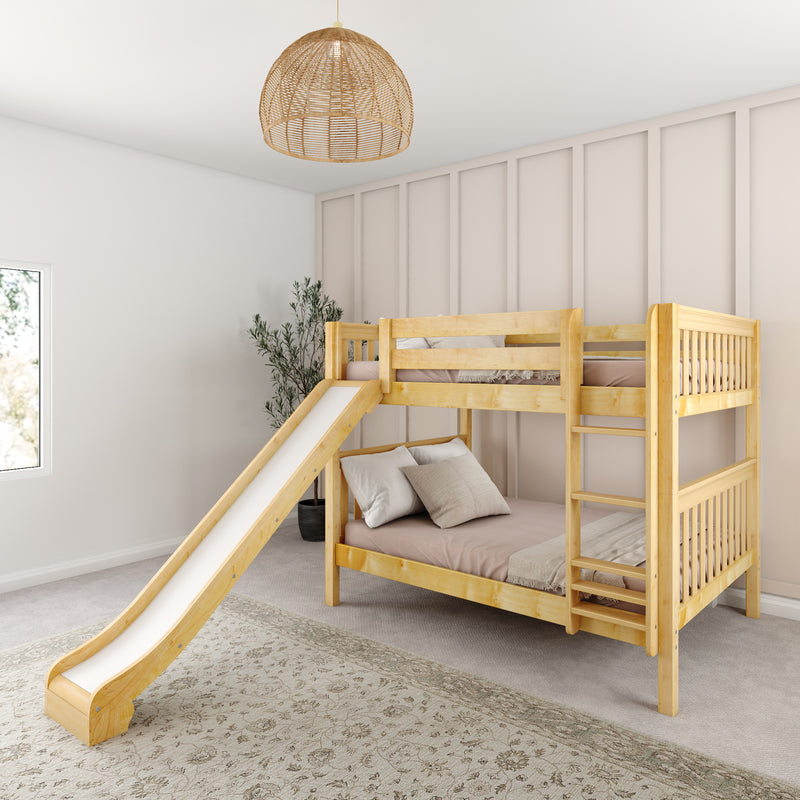 HIPHIP NS : Bunk Bed Classic Mid Full Bunk Bed with Slide and Straight Ladder on Front, Natural Birch Slats