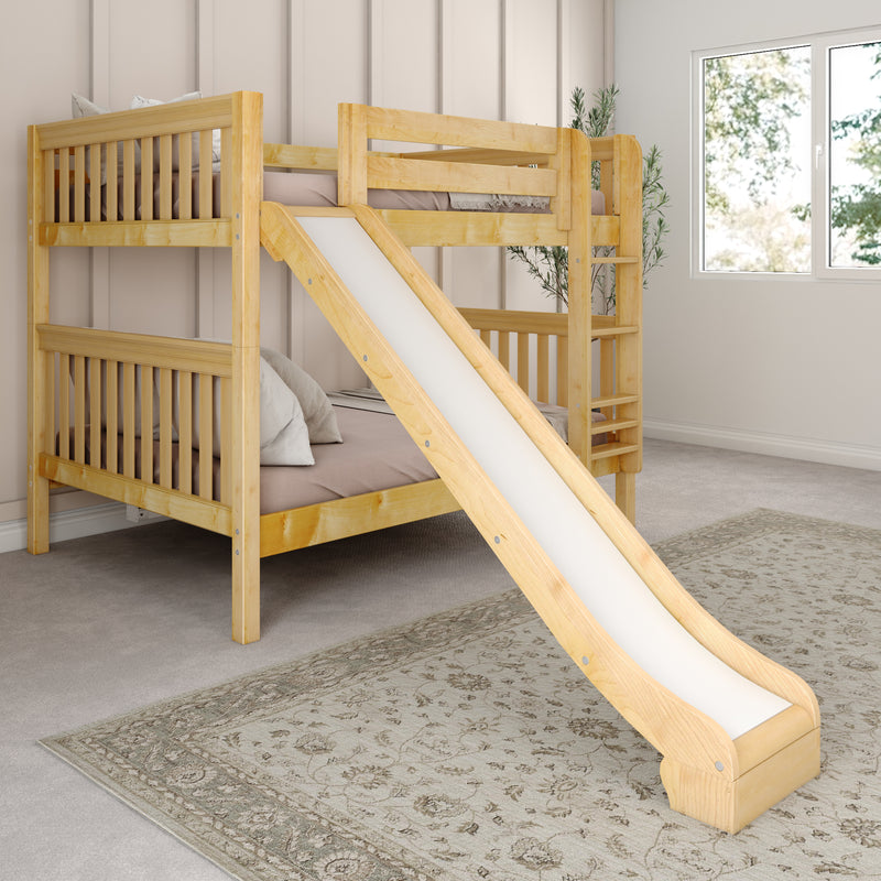 HIPHIP NS : Bunk Bed Classic Mid Full Bunk Bed with Slide and Straight Ladder on Front, Natural Birch Slats