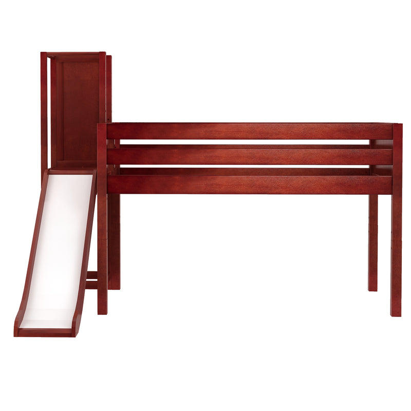 HOCUS XL CP : Play Loft Beds Twin XL Low Loft Bed with Slide Platform, Panel, Chestnut