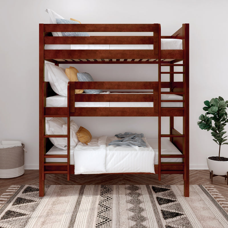 HOLY XL CP : Multiple Bunk Beds Twin XL Triple Bunk Bed with Straight Ladders on Front, Panel, Chestnut