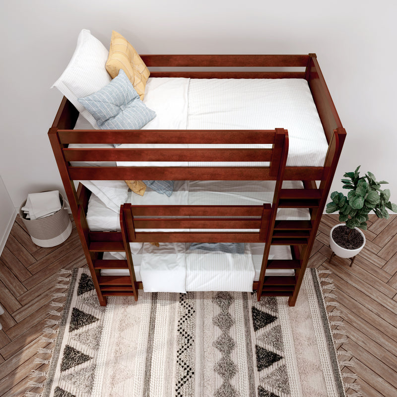 HOLY XL CP : Multiple Bunk Beds Twin XL Triple Bunk Bed with Straight Ladders on Front, Panel, Chestnut