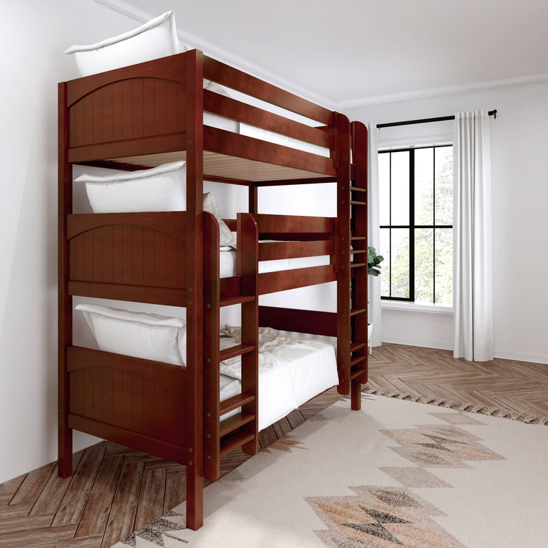 HOLY XL CP : Multiple Bunk Beds Twin XL Triple Bunk Bed with Straight Ladders on Front, Panel, Chestnut