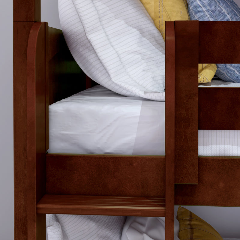 HOLY XL CP : Multiple Bunk Beds Twin XL Triple Bunk Bed with Straight Ladders on Front, Panel, Chestnut